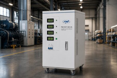 Stabilizator de tensiune trifazat PNI SVT-10K cu servomotor, 10000VA, 8000W, iesire 380V